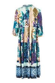 Product shot of the Agios Midi Boho Dress in colour Print (Blue), from the back