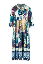 Product shot of the Agios Midi Boho Dress in colour Print (Blue), from the front