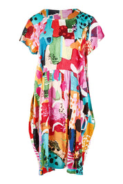 Product shot of the Alanya Short Sleeve Bubble Dress in colour Pink (Pink), from the front