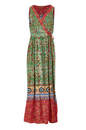 Product shot of the Kea Print Maxi in colour Print (Green), from the front
