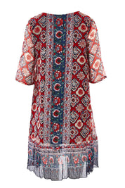 Product shot of the Urbino Print Dress in colour UrbinoPrin (Red), from the back