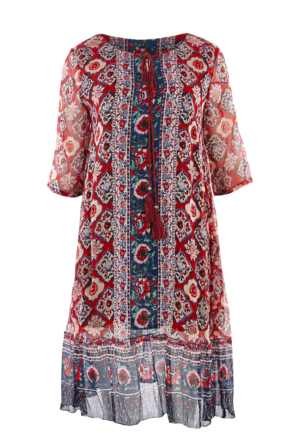 Product shot of the Urbino Print Dress in colour UrbinoPrin (Red), from the front