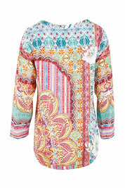Product shot of the Chateau Print Top in colour Print (Red), from the back