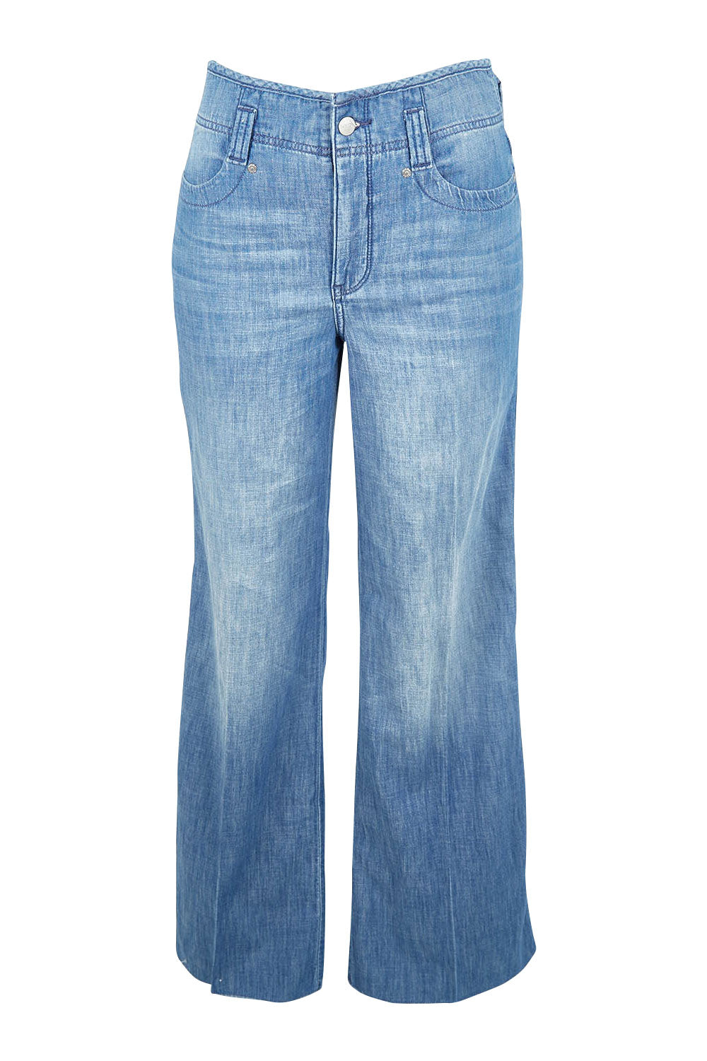 Product shot of the Higher Rise Teresa Wide Leg in colour Everly (Blue), from the front