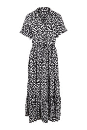 Product shot of the Flutter Sleeve Maxi Dress in colour Blkprint (Black), from the front