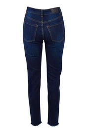 Product shot of the Frayed Slim Fit Jean in colour Darkblue (Blue), from the back