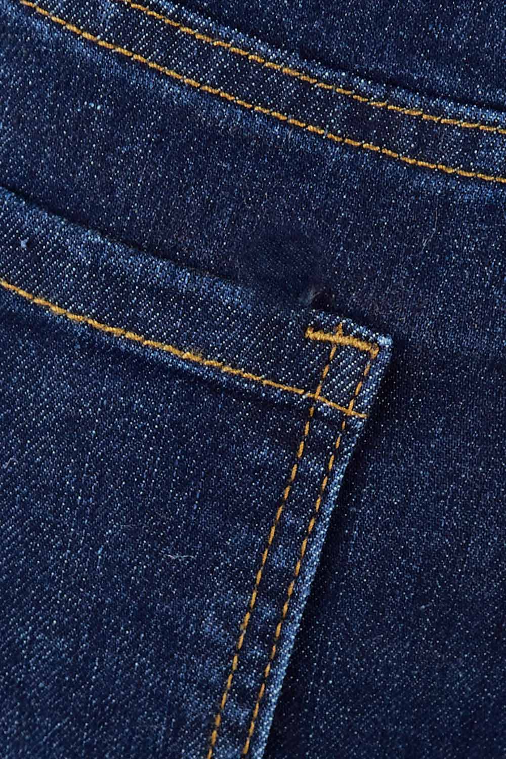 Product shot of the Frayed Slim Fit Jean in colour Darkblue (Blue), detail