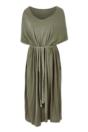 Product shot of the S/S Nice Tie Dress in colour Texgreen (Green), from the front