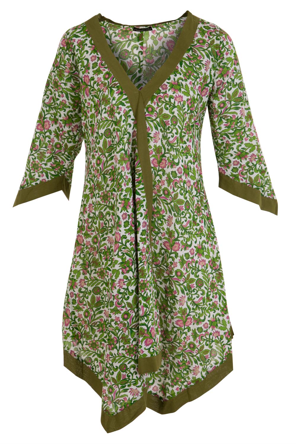 Product shot of the Libby Poncho in colour PinkFlower (Green), from the front