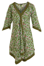 Product shot of the Libby Poncho in colour PinkFlower (Green), from the front