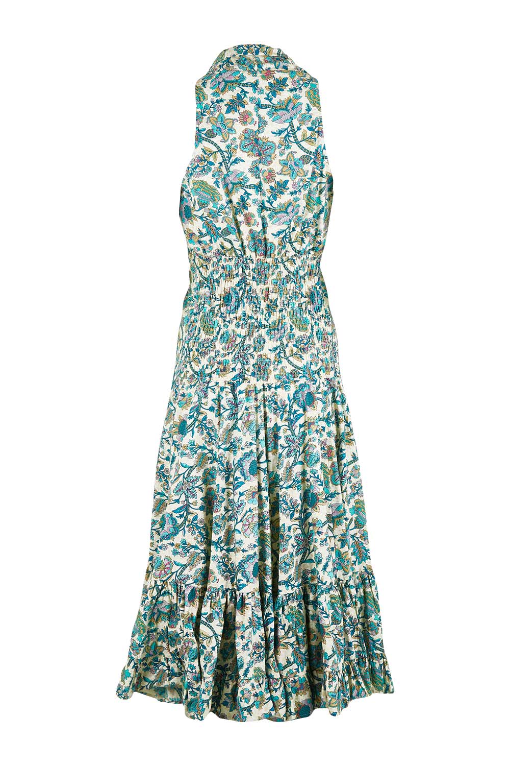 Product shot of the Polly Cotton Dress in colour Siena (Blue), from the back