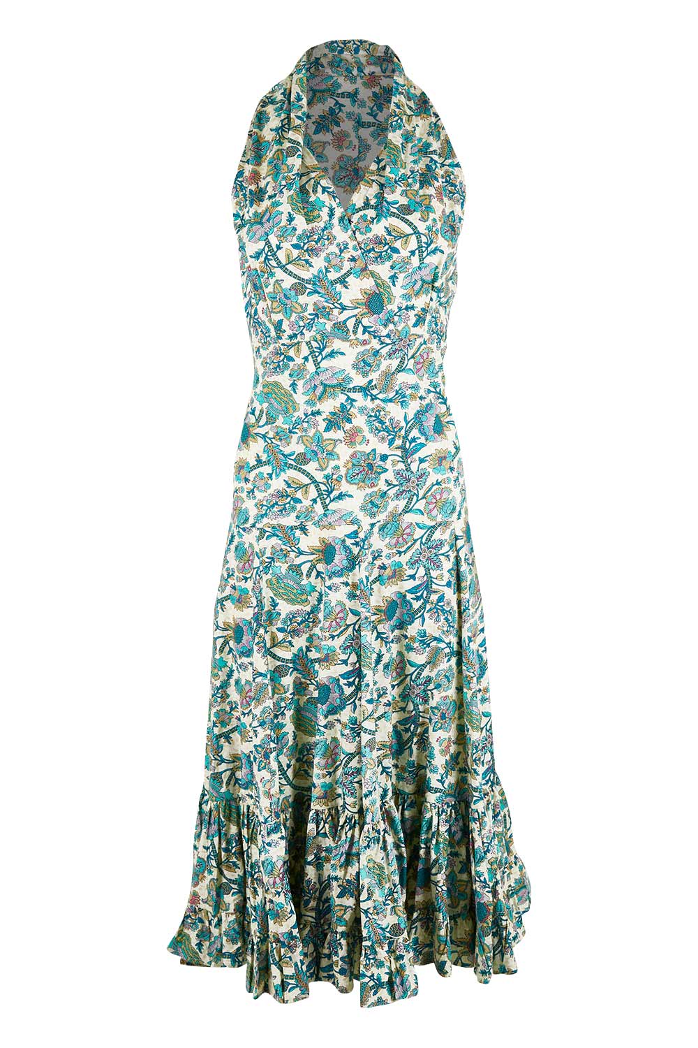 Product shot of the Polly Cotton Dress in colour Siena (Blue), from the front