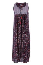 Product shot of the Goa Dress in colour NavyFlower (Blue), from the front