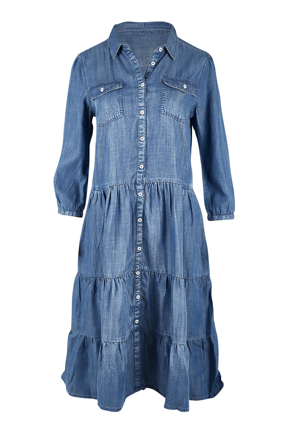 Product shot of the Aubree Dress in colour Blue (Blue), from the front