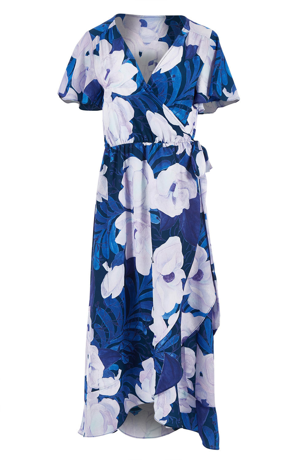 Product shot of the Adoria Dress in colour NavyWhite (Blue), from the front
