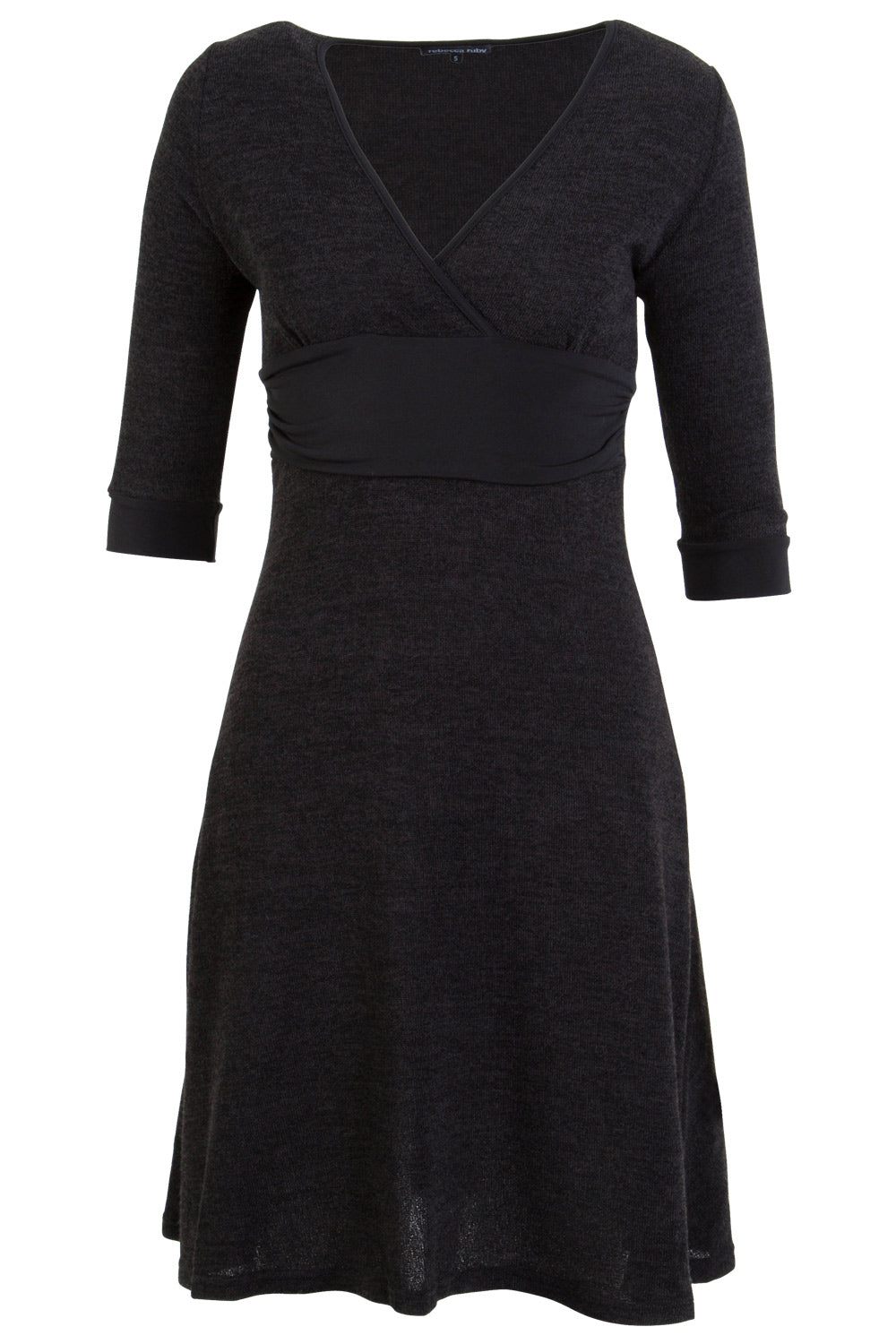 Product shot of the Maree Cross Bust Dress W Tie in colour DkCharcoal (Black), from the front