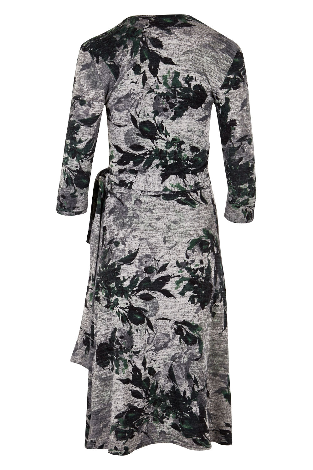 Product shot of the Betty Wrap Dress in colour Print (Black), from the back