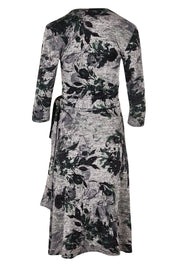 Product shot of the Betty Wrap Dress in colour Print (Black), from the back