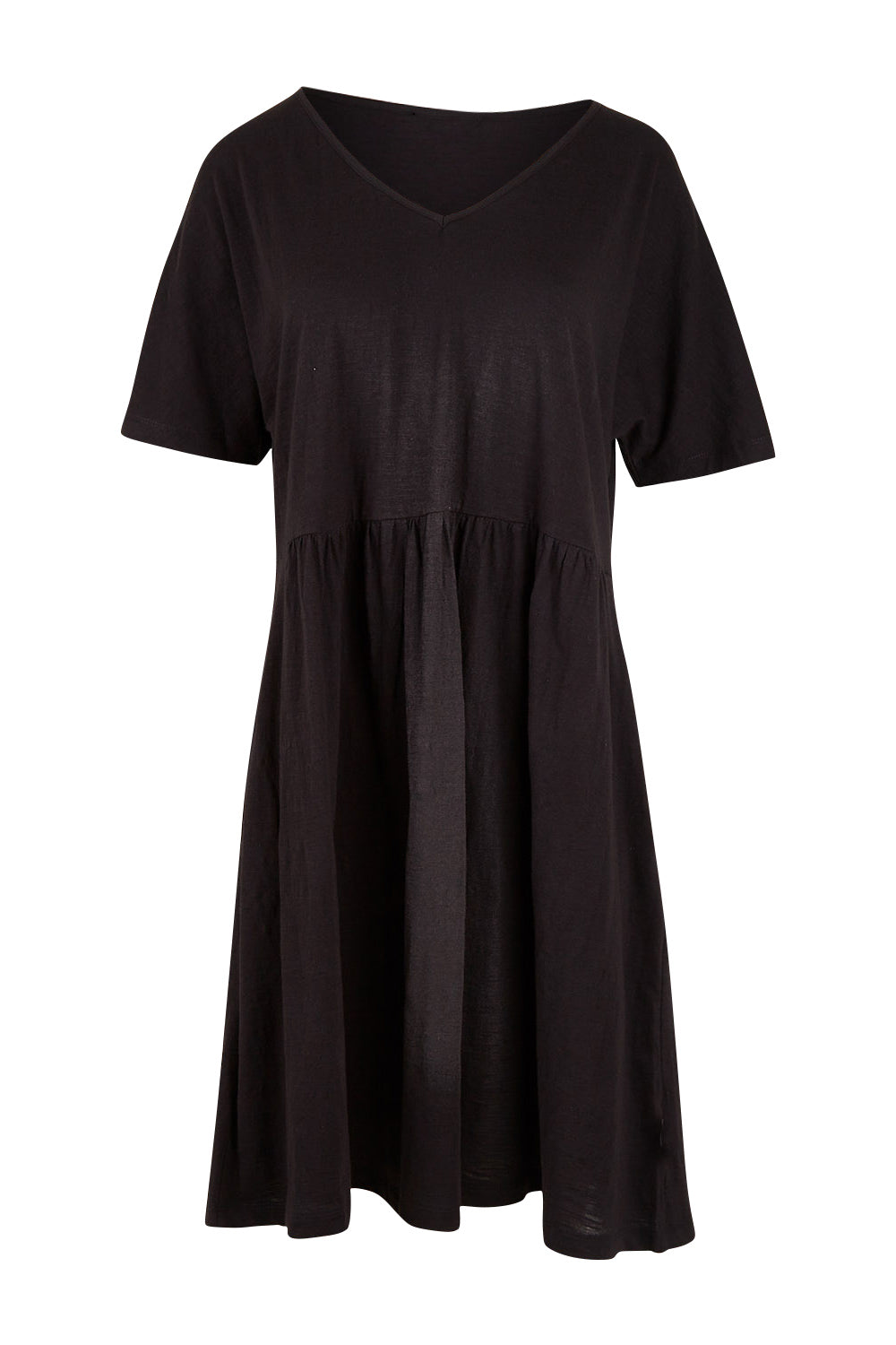 Product shot of the Luna Ruched Dress in colour Black (Black), from the front