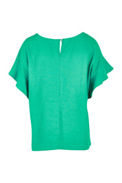 Product shot of the Cotton Linen Woven Top in colour Jade (Green), from the back