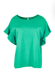 Product shot of the Cotton Linen Woven Top in colour Jade (Green), from the front