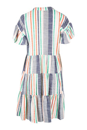 Product shot of the Sway Dress in colour Multi (Blue), from the back