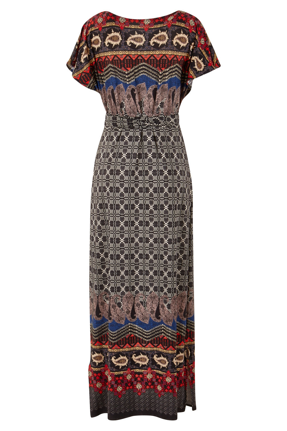 Product shot of the Villia Lina Maxi in colour BorderPrnt (Grey), from the back