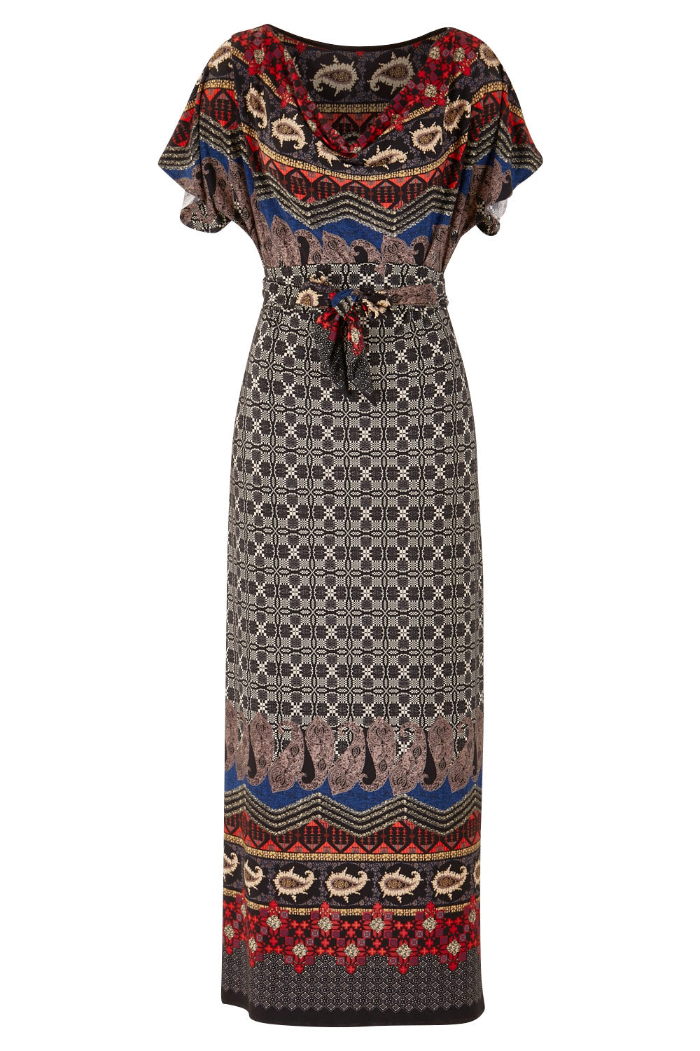 Product shot of the Villia Lina Maxi in colour BorderPrnt (Grey), from the front
