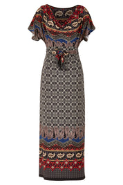 Product shot of the Villia Lina Maxi in colour BorderPrnt (Grey), from the front