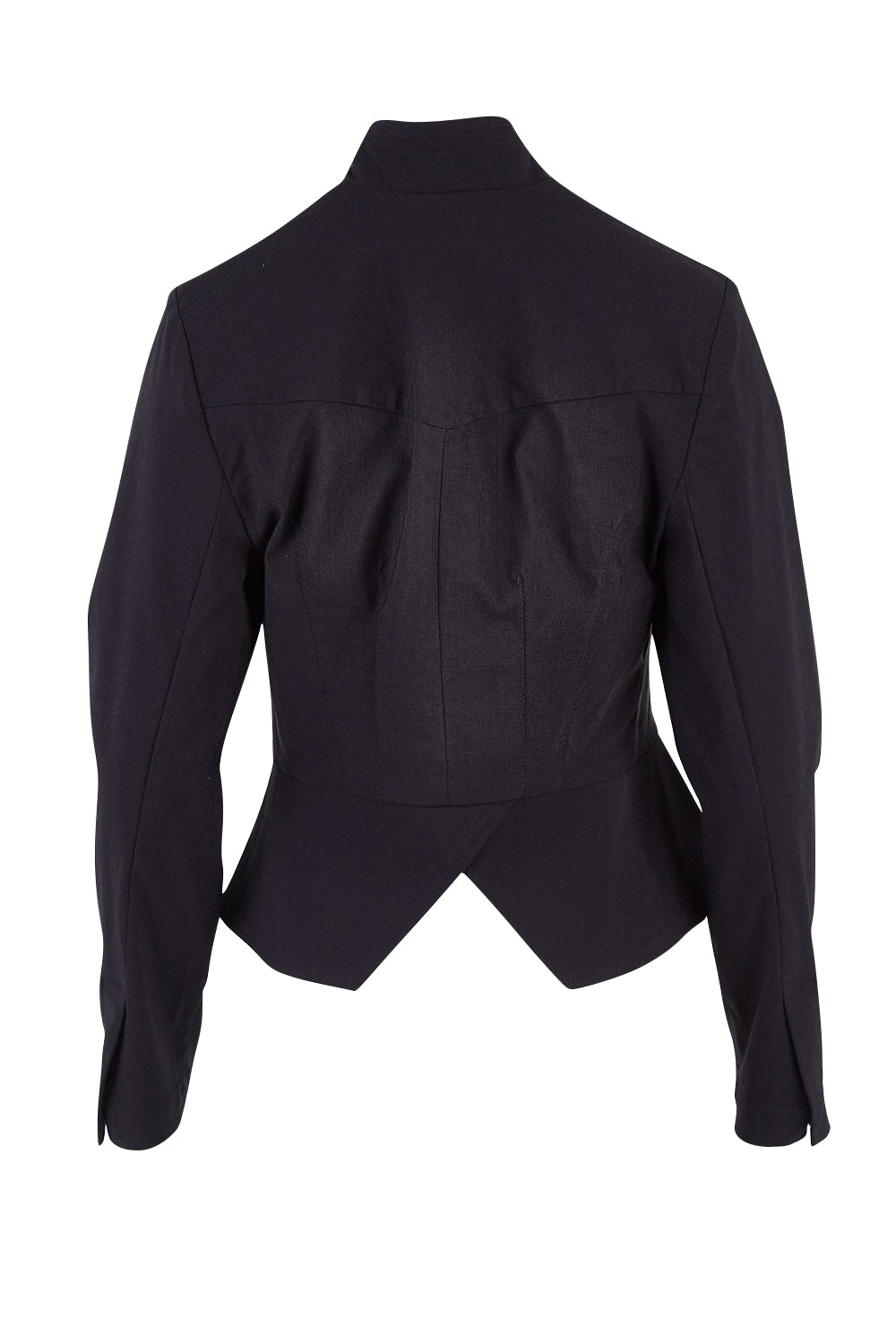 Product shot of the Front Zip Peplum Jacket in colour Black (Black), from the back