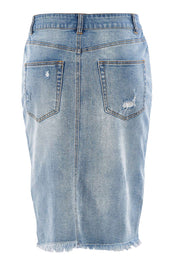 Product shot of the Maxie Skirt in colour Indigowash (Blue), from the back