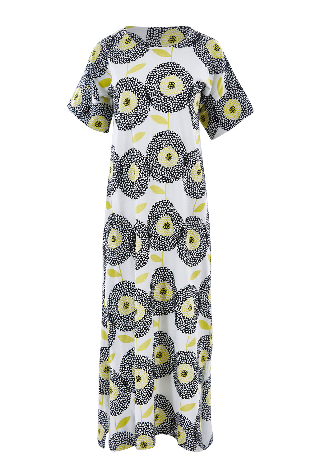 Product shot of the Helg Tee Dress in colour Dotflwr, from the front