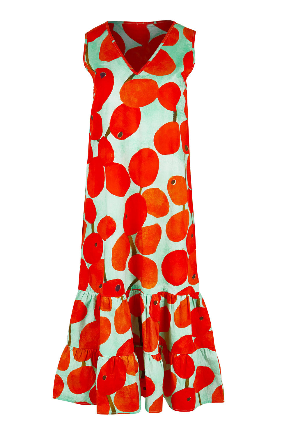 Product shot of the Svangande Dress in colour Redberry (Red), from the front