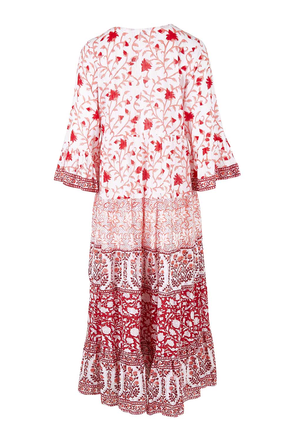 Product shot of the Fairhaven Beach Cotton Maxi Dress in colour Red (Red), from the back