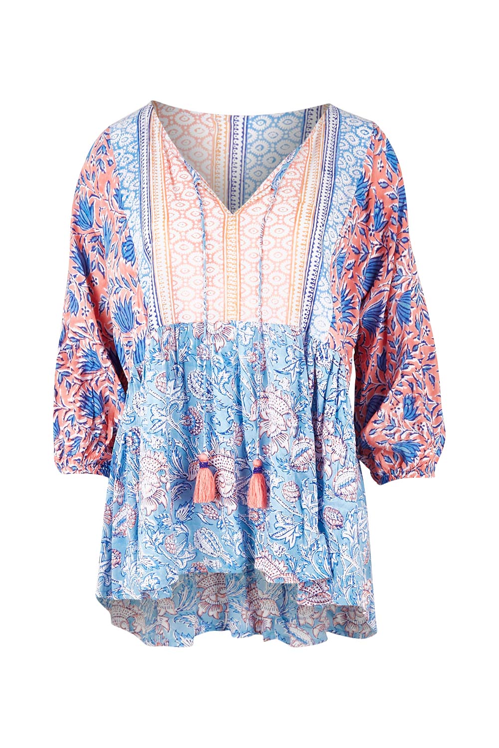 Product shot of the Rosebud Beach Blouse in colour Coralblue (Blue), from the front