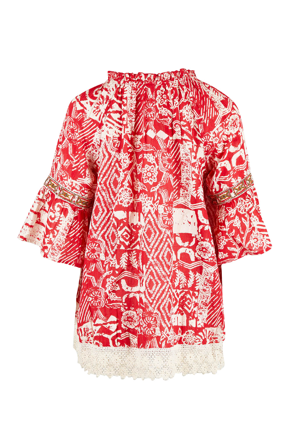 Product shot of the Maroubra Beach Cotton Blouse in colour Red (Red), from the back