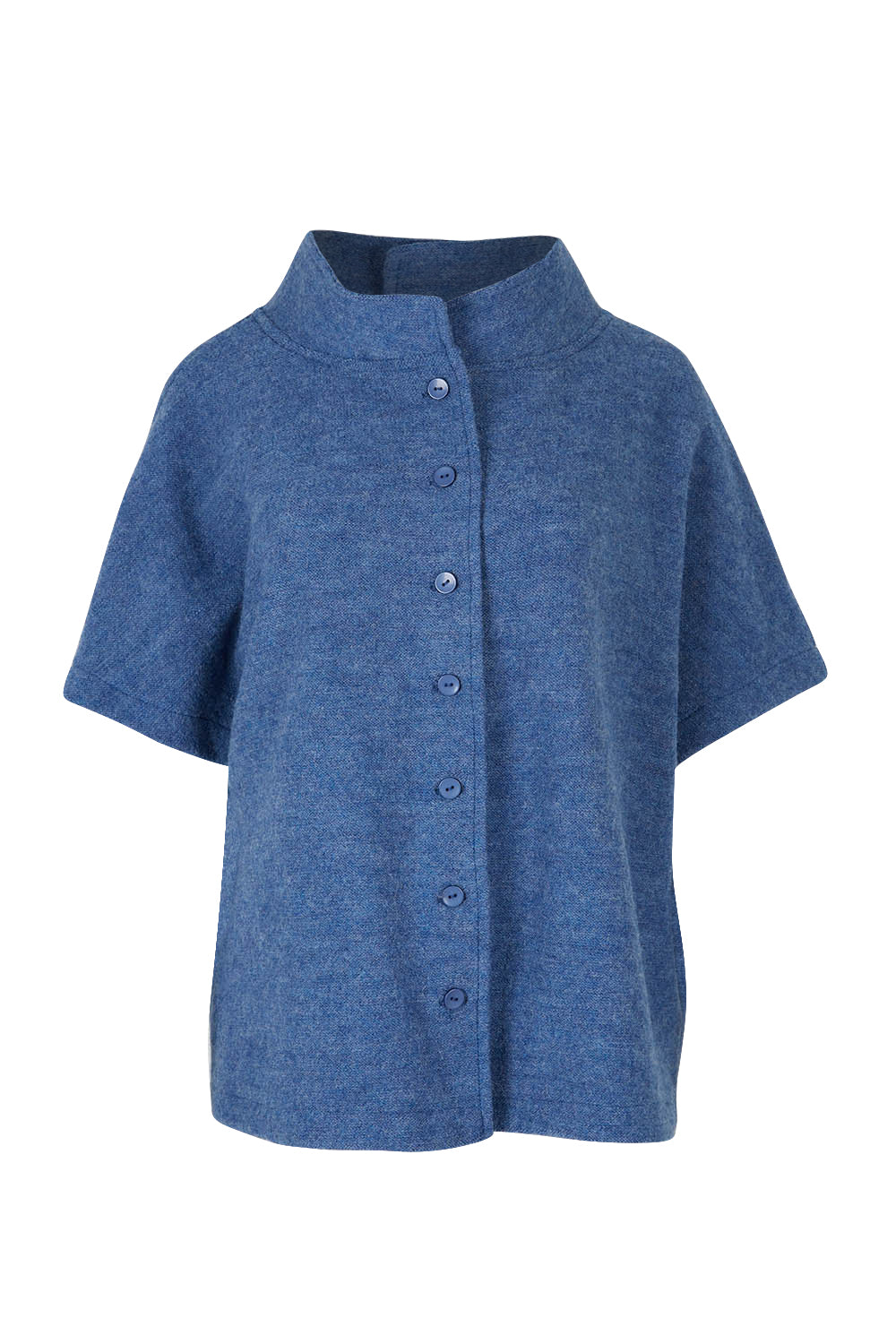 Product shot of the Button Thru Vest in colour Denim (Blue), from the front