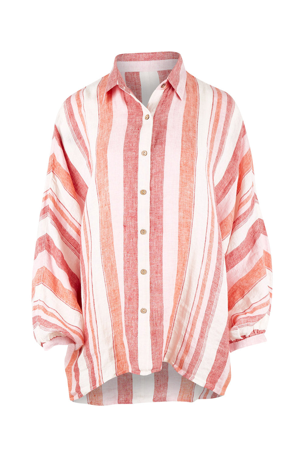Product shot of the Milano Shirt in colour Santstrip (Pink), from the front