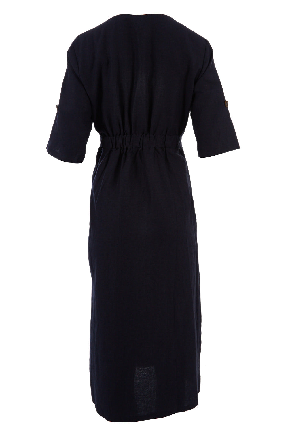 Product shot of the Button Detailed Mid Length Dress in colour Navy (Blue), from the back