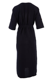Product shot of the Button Detailed Mid Length Dress in colour Navy (Blue), from the back
