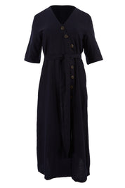 Product shot of the Button Detailed Mid Length Dress in colour Navy (Blue), from the front