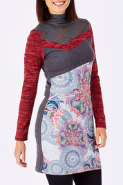 Model Perrie wearing the Acacia Dress in colour Grey (Grey), from the front, cropped image