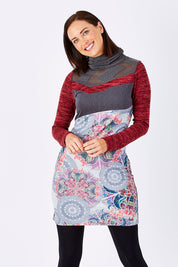 Model Perrie wearing the Acacia Dress in colour Grey (Grey), from the front, cropped image