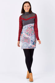 Model Perrie wearing the Acacia Dress in colour Grey (Grey), from the front, showing the whole outfit