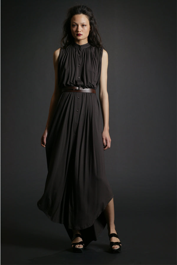 Preloved Shoreditch Maxi Drape Shirt Dress - Peat