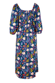 Product shot of the Raquel Shirred Dress in colour Blue (Blue), from the back
