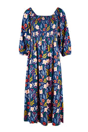Product shot of the Raquel Shirred Dress in colour Blue (Blue), from the front