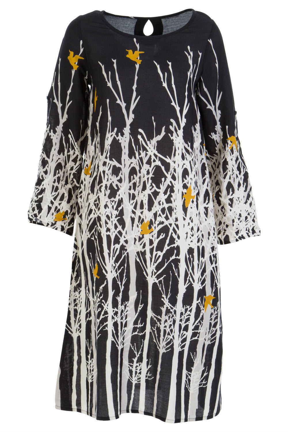 Product shot of the Robbie Shift Dress Birdforest in colour Black (Black), from the front