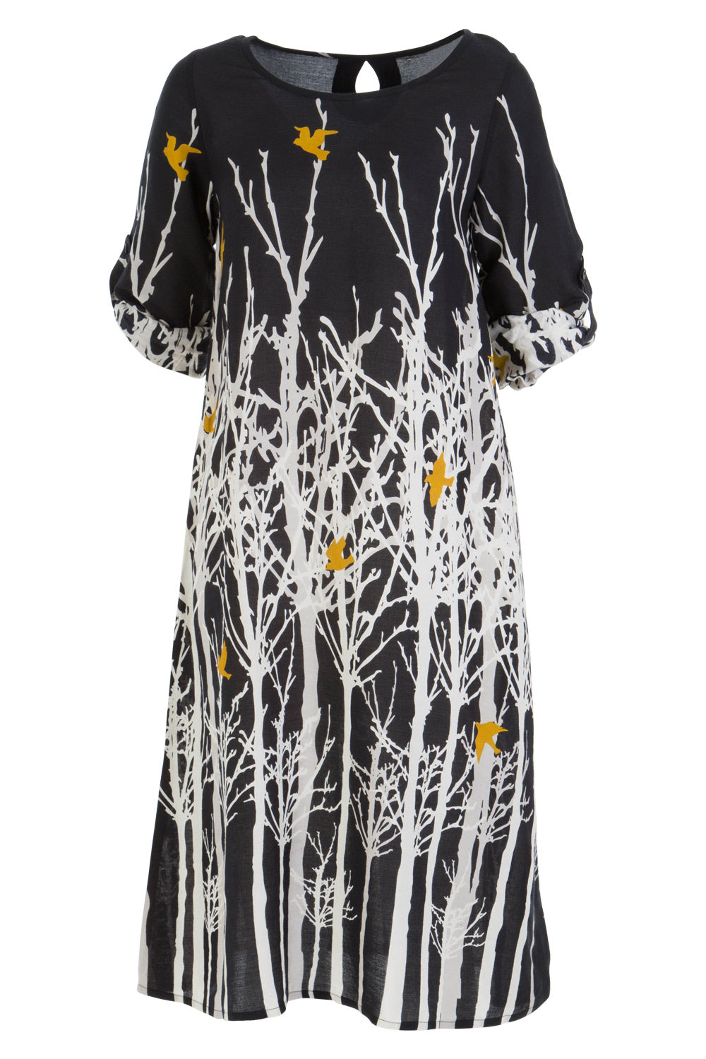 Product shot of the Robbie Shift Dress Birdforest in colour Black (Black), from the front