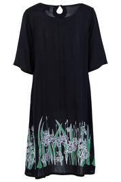Product shot of the Robbie Shift Dress Summer Meadow in colour JetBlack (Black), from the back